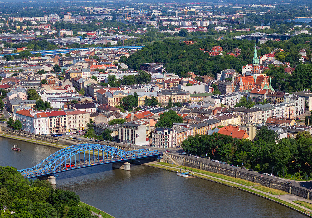Blick auf das Stadtviertel Podgórze das ehemalige jüdische Ghetto in Krakau