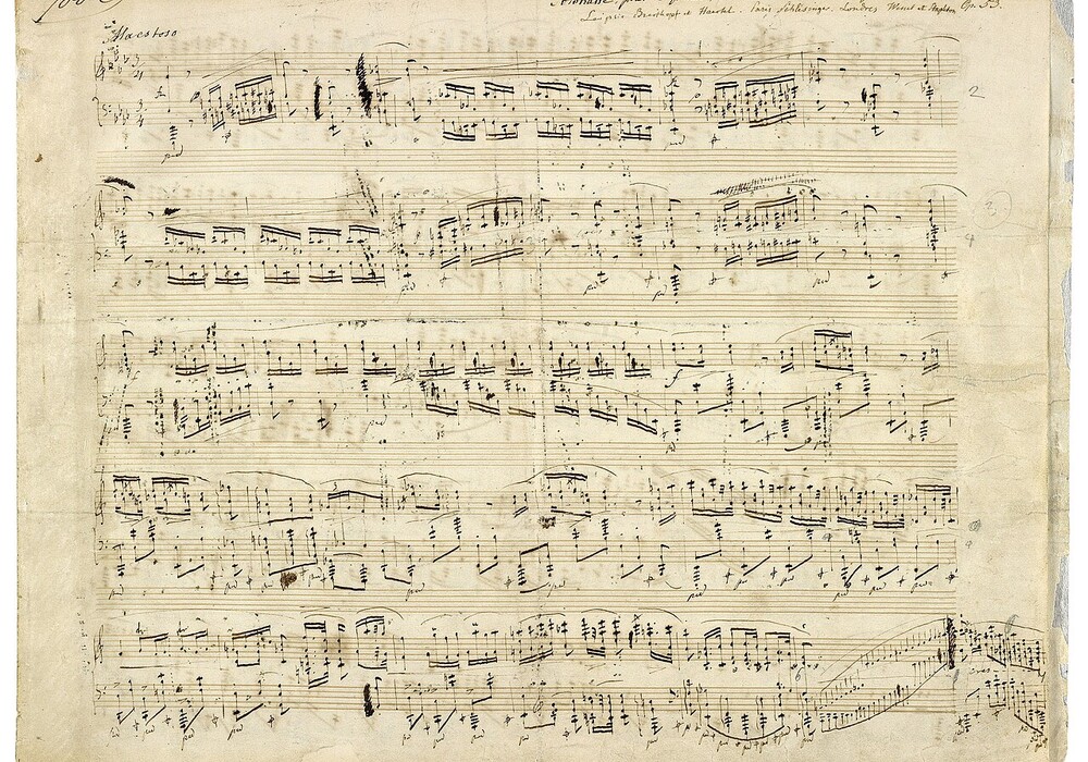 Das Originalmanuskript von Frédéric Chopin, das die erste Seite seiner berühmten Polonaise in As-Dur op. 53 zeigt